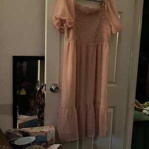 LC Lauren Conrad Peach Gingham Midi Dress